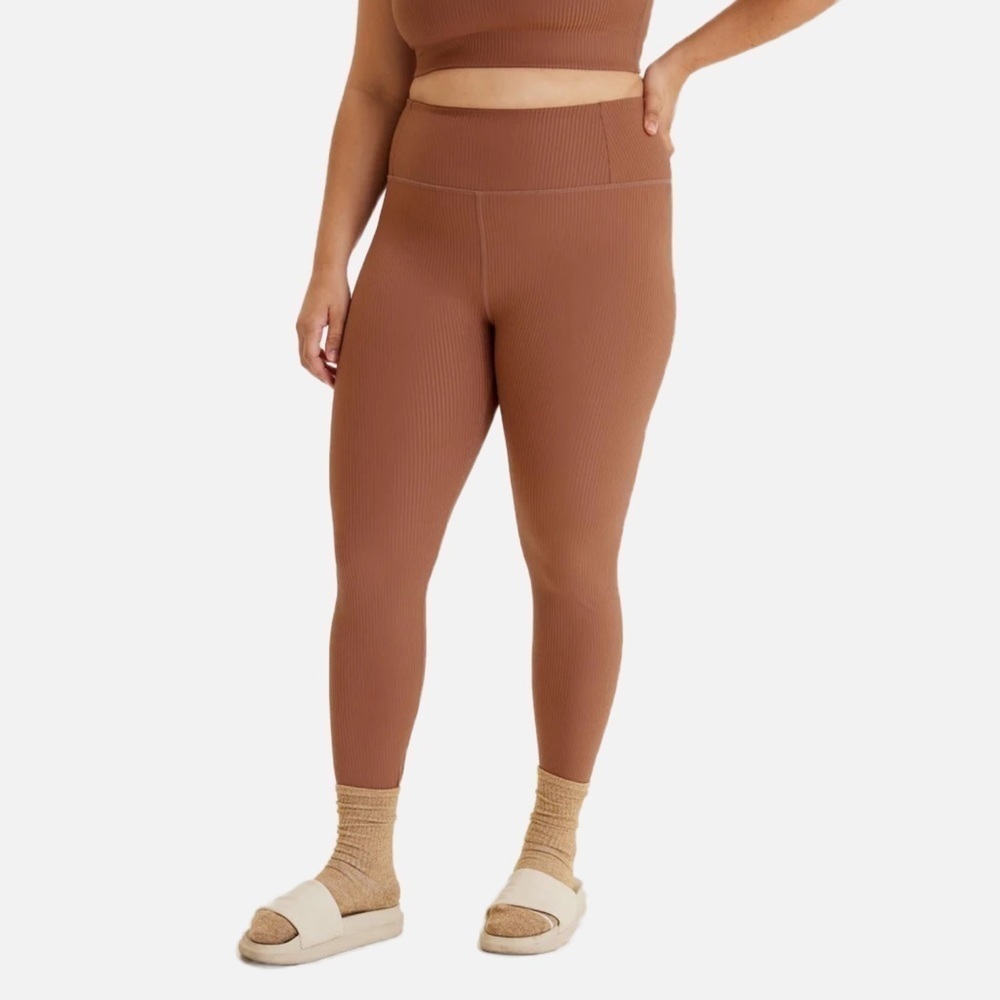 Girlfriend Collective Rib High Rise 7/8 Legging Rye Brown Large - Picture 1 of 6
